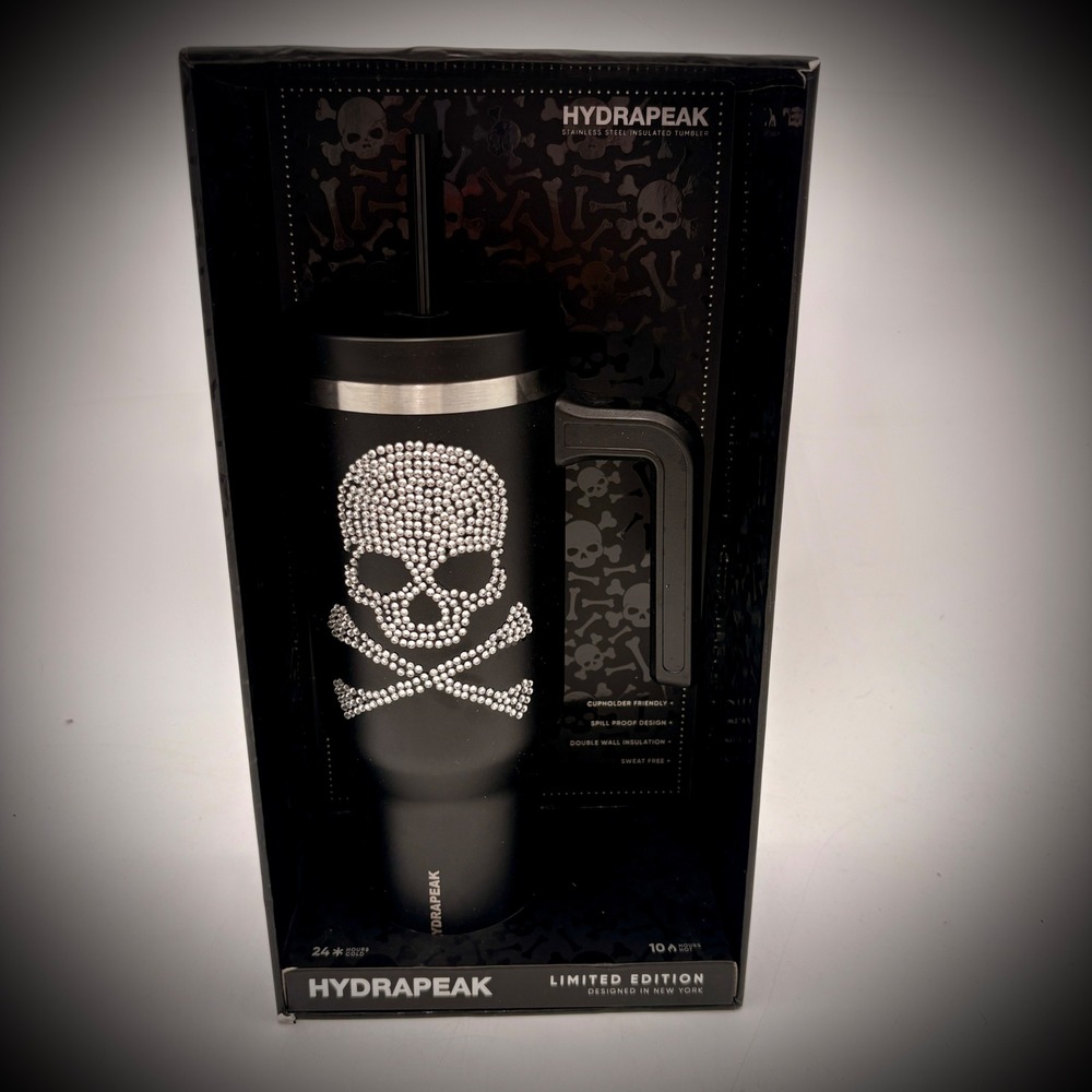 Hydrapeak‎ 40oz Tumbler Rhinestone Skull Limited Edition Matte Stainless Steel